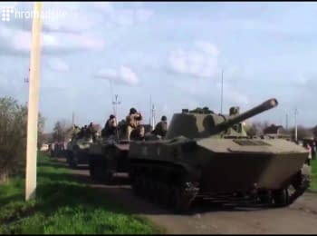 Three Ukrainian armored cars were able to fetch away from Kramatorsk, on April 16, 2014 (18+ Explicit language)