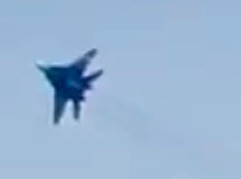 Fighter plane flying over the city Lisicansk, on May, 2014