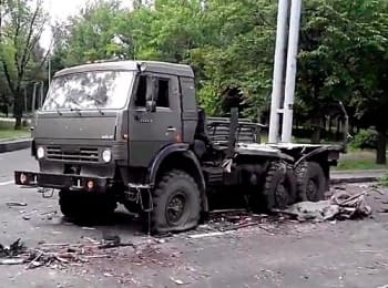 KAMAZ, which was under fire. Donets'k, on May 27, 2014