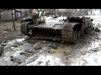 Destroyed armored vehicles in Vuhlehirsk