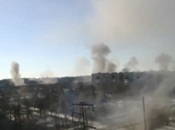 Debaltseve, massive bombardment of the city. Footage from the phone of AFU' spotter, February 2015