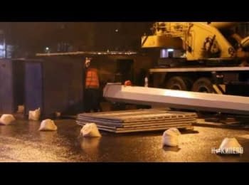 Exploded stele with a flag of Ukraine restored in Kharkiv