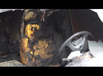 В центре Харькова сгорел военный автомобиль