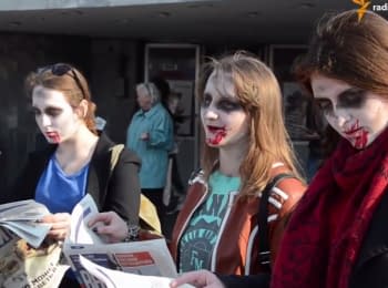 "Zombies" near the subway were reading the newspaper "Vesti"