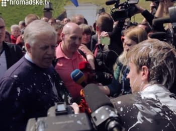Petro Symonenko was doused with yogurt at the meeting on May 1